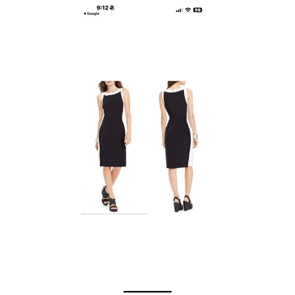 Lauren Ralph Lauren Colorblock Sheath Dress Ruched Sleeveless Cocktail Work SZ 8